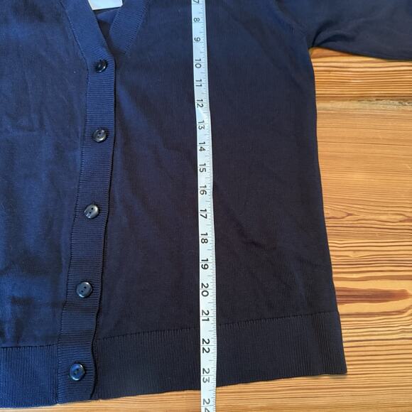 J Jill Cardigan Sz MED Navy Blue 5-Button Classic Staple Basic Organic Cotton - Picture 8 of 11